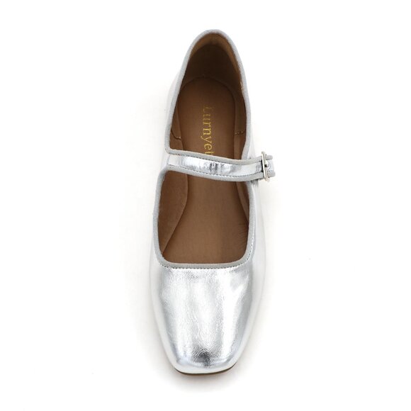 Silver Cushioned Insole Classic Mary Jane Ballet Flat Adjustable Ankle Strap - Picture 8 of 11